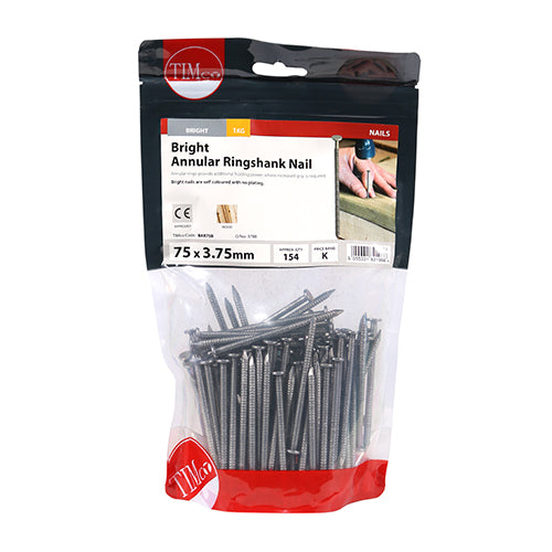 This is an image showing TIMCO Annular Ringshank Nails - Bright - 75 x 3.75 - 1 Kilograms TIMbag available from T.H Wiggans Ironmongery in Kendal, quick delivery at discounted prices.