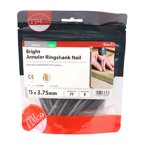 This is an image showing TIMCO Annular Ringshank Nails - Bright - 75 x 3.75 - 0.5 Kilograms TIMbag available from T.H Wiggans Ironmongery in Kendal, quick delivery at discounted prices.