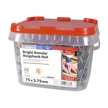 This is an image showing TIMCO Annular Ringshank Nails - Bright - 75 x 3.75 - 2.5 Kilograms TIMtub available from T.H Wiggans Ironmongery in Kendal, quick delivery at discounted prices.