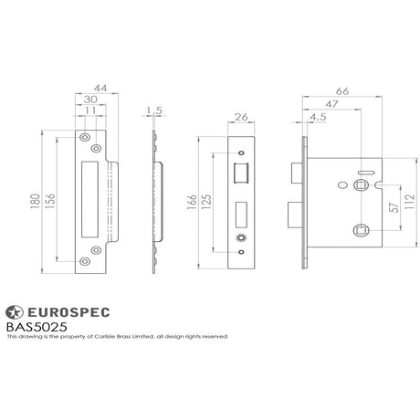 This image is a line drwaing of a Eurospec - Bathroom Lock 64mm - Satin Stainless Steel available to order from T.H Wiggans Architectural Ironmongery in Kendal