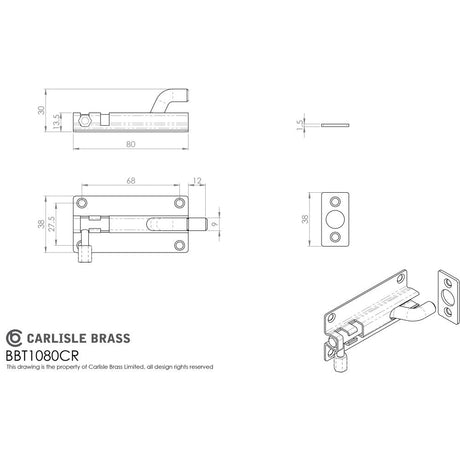 This image is a line drwaing of a Eurospec - Cranked Barrel Bolt - Satin Stainless Steel available to order from Trade Door Handles in Kendal