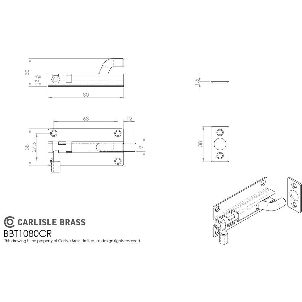 This image is a line drwaing of a Eurospec - Cranked Barrel Bolt - Bright Stainless Steel available to order from T.H Wiggans Architectural Ironmongery in Kendal in Kendal