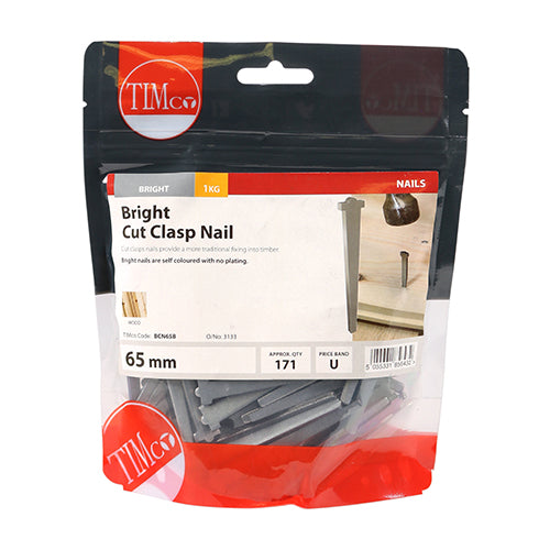 This is an image showing TIMCO Cut Clasp Nails - Bright - 65mm - 1 Kilograms TIMbag available from T.H Wiggans Ironmongery in Kendal, quick delivery at discounted prices.