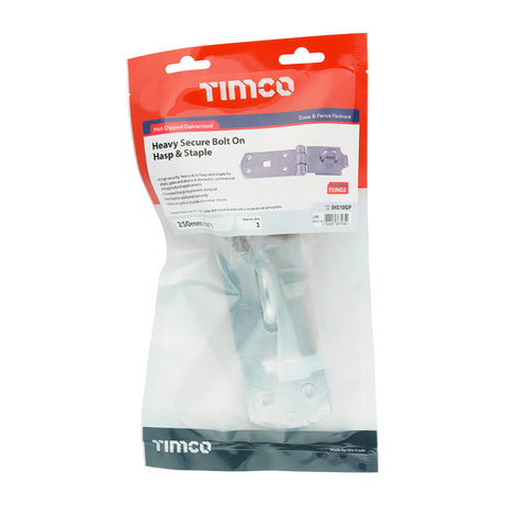This is an image showing TIMCO Secure Bolt On Hasp & Staple - Heavy Duty - Hot Dipped Galvanised - 10" - 1 Each TIMbag available from T.H Wiggans Ironmongery in Kendal, quick delivery at discounted prices.