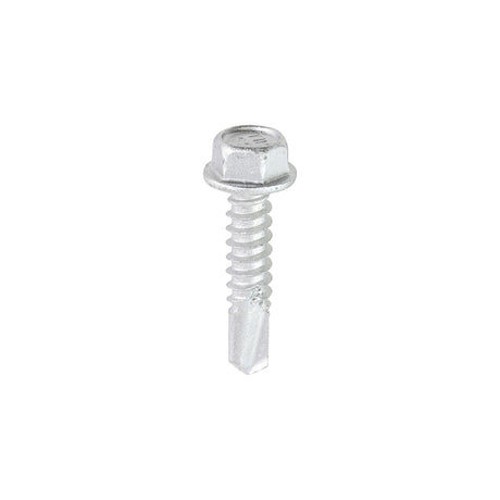 This is an image showing TIMCO Metal Construction Light Section Screws - Hex - Self-Drilling - Bi-Metal - Exterior - Silver Organic - 5.5 x 25 - 100 Pieces Box available from T.H Wiggans Ironmongery in Kendal, quick delivery at discounted prices.