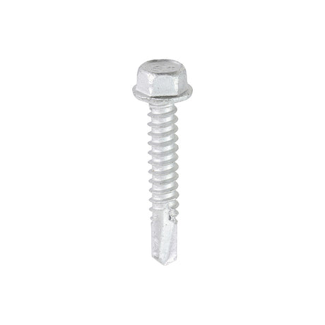 This is an image showing TIMCO Metal Construction Light Section Screws - Hex - Self-Drilling - Bi-Metal - Exterior - Silver Organic - 5.5 x 32 - 100 Pieces Box available from T.H Wiggans Ironmongery in Kendal, quick delivery at discounted prices.