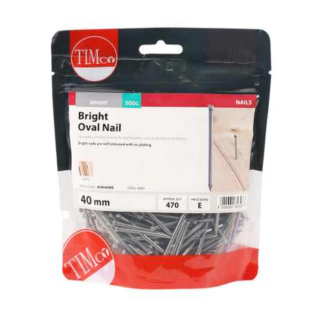 This is an image showing TIMCO Oval Nails - Bright - 40mm - 0.5 Kilograms TIMbag available from T.H Wiggans Ironmongery in Kendal, quick delivery at discounted prices.