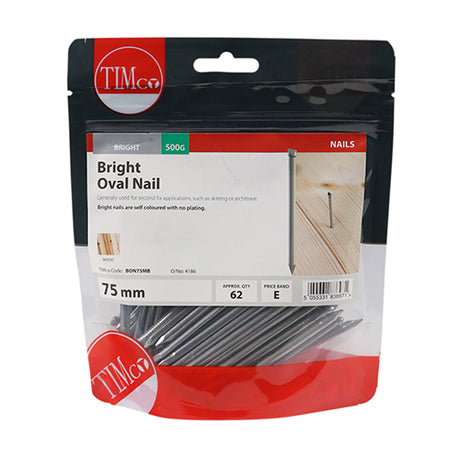 This is an image showing TIMCO Oval Nails - Bright - 75mm - 0.5 Kilograms TIMbag available from T.H Wiggans Ironmongery in Kendal, quick delivery at discounted prices.