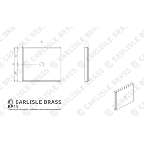 This image is a line drwaing of a Carlisle Brass - Square Cupboard knob Backplate available to order from Trade Door Handles in Kendal