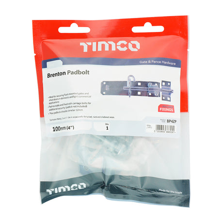 This is an image showing TIMCO Brenton Padbolt - Zinc - 4" - 1 Each TIMbag available from T.H Wiggans Ironmongery in Kendal, quick delivery at discounted prices.