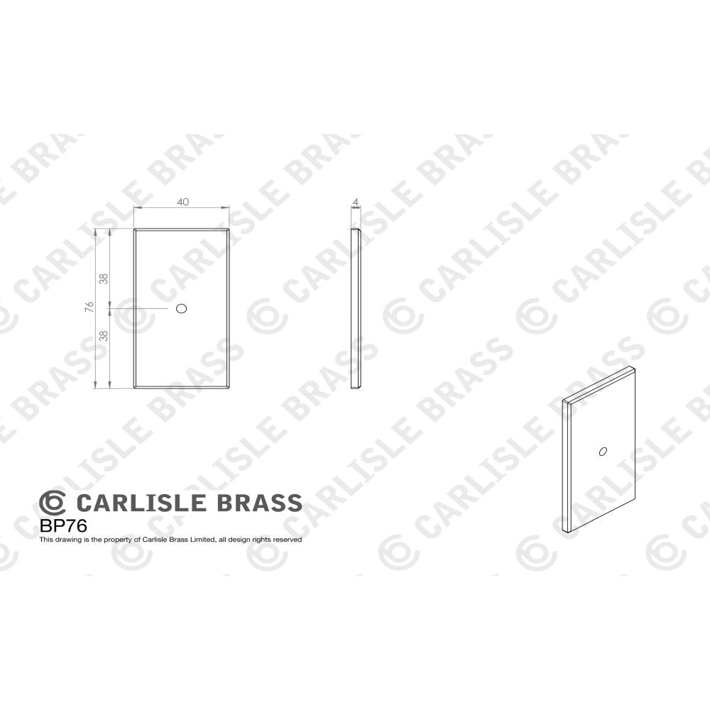 This image is a line drwaing of a Carlisle Brass - Rectangular Cupboard knob Backplate available to order from Trade Door Handles in Kendal