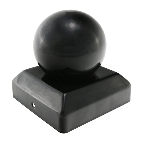 This is an image showing TIMCO Ball Fence Post Cap - Epoxy Black - 100mm - 1 Each Unit available from T.H Wiggans Ironmongery in Kendal, quick delivery at discounted prices.