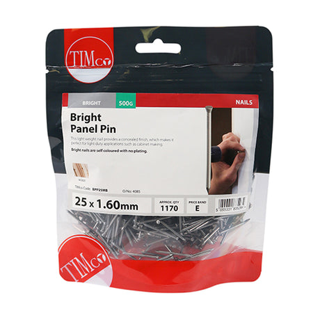 This is an image showing TIMCO Panel Pins - Bright - 25 x 1.60 - 0.5 Kilograms TIMbag available from T.H Wiggans Ironmongery in Kendal, quick delivery at discounted prices.