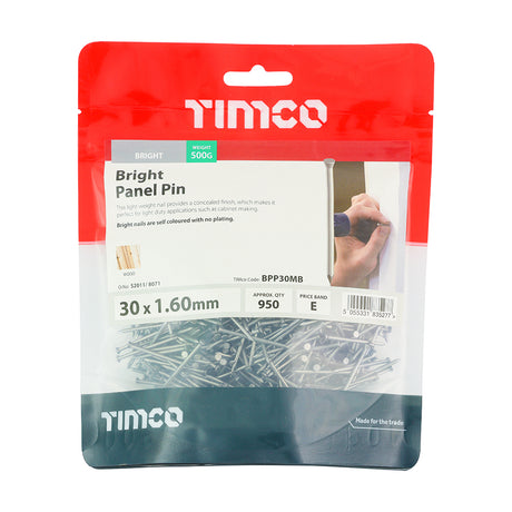 This is an image showing TIMCO Panel Pins - Bright - 30 x 1.60 - 0.5 Kilograms TIMbag available from T.H Wiggans Ironmongery in Kendal, quick delivery at discounted prices.