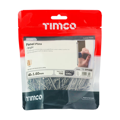 This is an image showing TIMCO Panel Pins - Bright - 40 x 1.60 - 0.5 Kilograms TIMbag available from T.H Wiggans Ironmongery in Kendal, quick delivery at discounted prices.