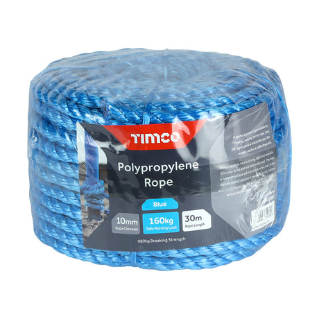 This is an image showing TIMCO Polypropylene Rope - Blue - Coil - 10mm x 30m - 1 Each Unit available from T.H Wiggans Ironmongery in Kendal, quick delivery at discounted prices.