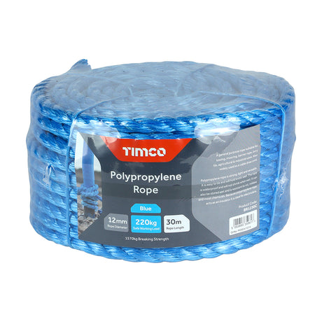 This is an image showing TIMCO Polypropylene Rope - Blue - Coil - 12mm x 30m - 1 Each Unit available from T.H Wiggans Ironmongery in Kendal, quick delivery at discounted prices.