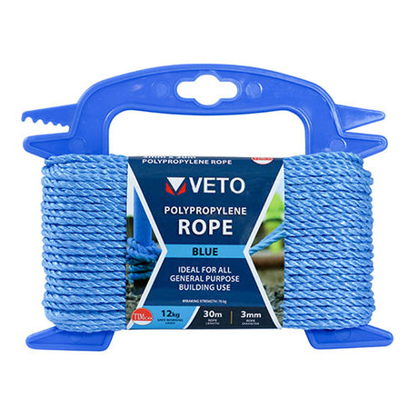 This is an image showing TIMCO Polypropylene Rope - Blue - Winder - 3mm x 30m - 1 Each Unit available from T.H Wiggans Ironmongery in Kendal, quick delivery at discounted prices.