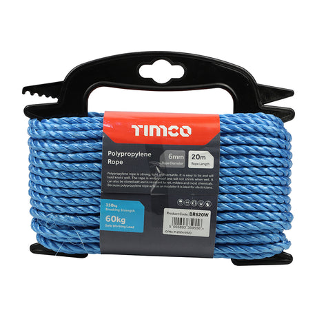 This is an image showing TIMCO Polypropylene Rope - Blue - Winder - 6mm x 20m - 1 Each Unit available from T.H Wiggans Ironmongery in Kendal, quick delivery at discounted prices.