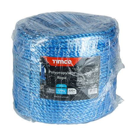 This is an image showing TIMCO Polypropylene Rope - Blue - Long Coil - 8mm x 220m - 1 Each Unit available from T.H Wiggans Ironmongery in Kendal, quick delivery at discounted prices.