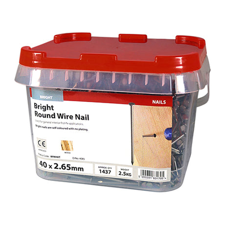This is an image showing TIMCO Round Wire Nails - Bright - 40 x 2.65 - 2.5 Kilograms TIMtub available from T.H Wiggans Ironmongery in Kendal, quick delivery at discounted prices.
