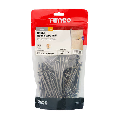 This is an image showing TIMCO Round Wire Nails - Bright - 75 x 3.75 - 1 Kilograms TIMbag available from T.H Wiggans Ironmongery in Kendal, quick delivery at discounted prices.