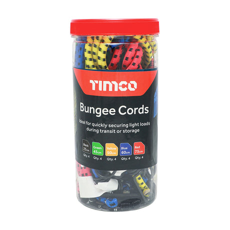 This is an image showing TIMCO Bungee Cords - Mixed Pack - 20pcs - 20 Pieces Tube available from T.H Wiggans Ironmongery in Kendal, quick delivery at discounted prices.