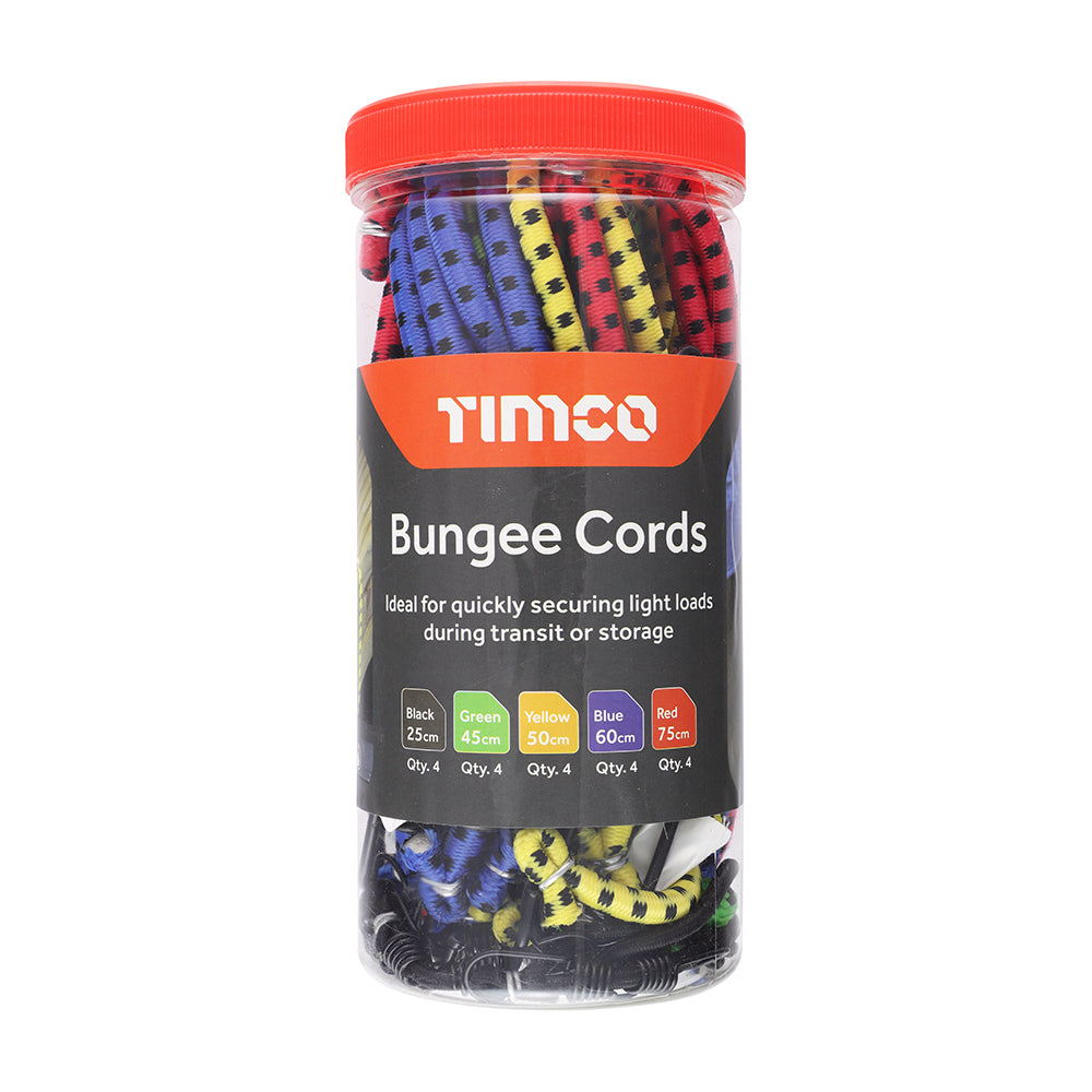 This is an image showing TIMCO Bungee Cords - Mixed Pack - 20pcs - 20 Pieces Tube available from T.H Wiggans Ironmongery in Kendal, quick delivery at discounted prices.