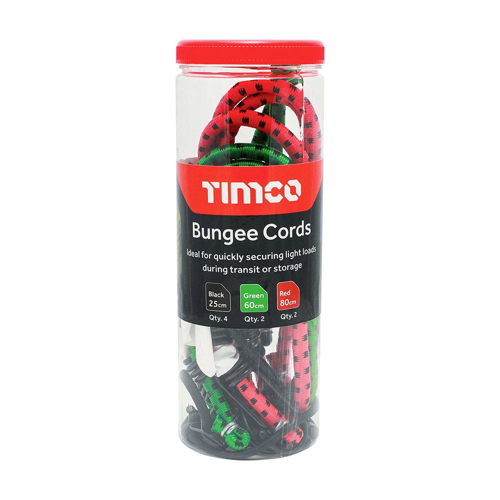 This is an image showing TIMCO Bungee Cords - Mixed Pack - 8pcs - 8 Pieces Tube available from T.H Wiggans Ironmongery in Kendal, quick delivery at discounted prices.
