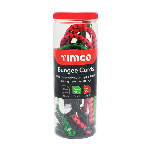 This is an image showing TIMCO Bungee Cords - Mixed Pack - 8pcs - 8 Pieces Tube available from T.H Wiggans Ironmongery in Kendal, quick delivery at discounted prices.