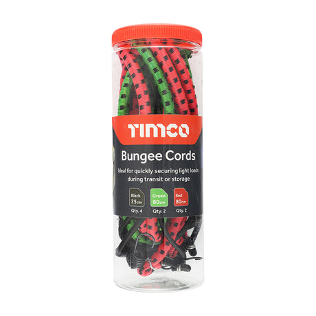 This is an image showing TIMCO Bungee Cords - Mixed Pack - 8pcs - 8 Pieces Tube available from T.H Wiggans Ironmongery in Kendal, quick delivery at discounted prices.