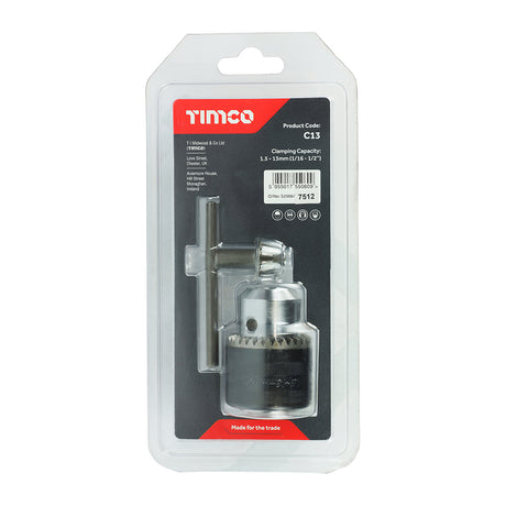 This is an image showing TIMCO 1/2" Chuck & Key Set - 1/2" - 1 Each Blister Pack available from T.H Wiggans Ironmongery in Kendal, quick delivery at discounted prices.