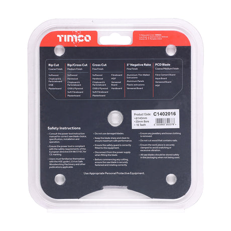 This is an image showing TIMCO Circular Saw Blade - General Purpose - Coarse/Medium - 140 x 20 x 16T - 1 Each Clamshell available from T.H Wiggans Ironmongery in Kendal, quick delivery at discounted prices.