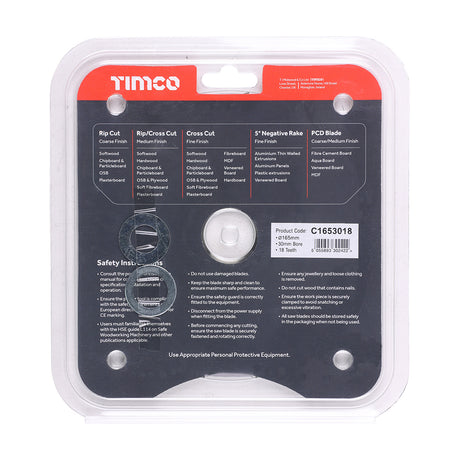 This is an image showing TIMCO Circular Saw Blade - Combination - Medium - 165 x 30 x 18T - 1 Each Clamshell available from T.H Wiggans Ironmongery in Kendal, quick delivery at discounted prices.