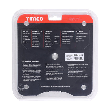 This is an image showing TIMCO Circular Saw Blade - General Purpose - Coarse/Medium - 184 x 16 x 24T - 1 Each Clamshell available from T.H Wiggans Ironmongery in Kendal, quick delivery at discounted prices.