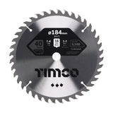 This is an image showing TIMCO Circular Saw Blade - Trimming/Crosscut - Medium/Fine - 184 x 16 x 40T - 1 Each Clamshell available from T.H Wiggans Ironmongery in Kendal, quick delivery at discounted prices.