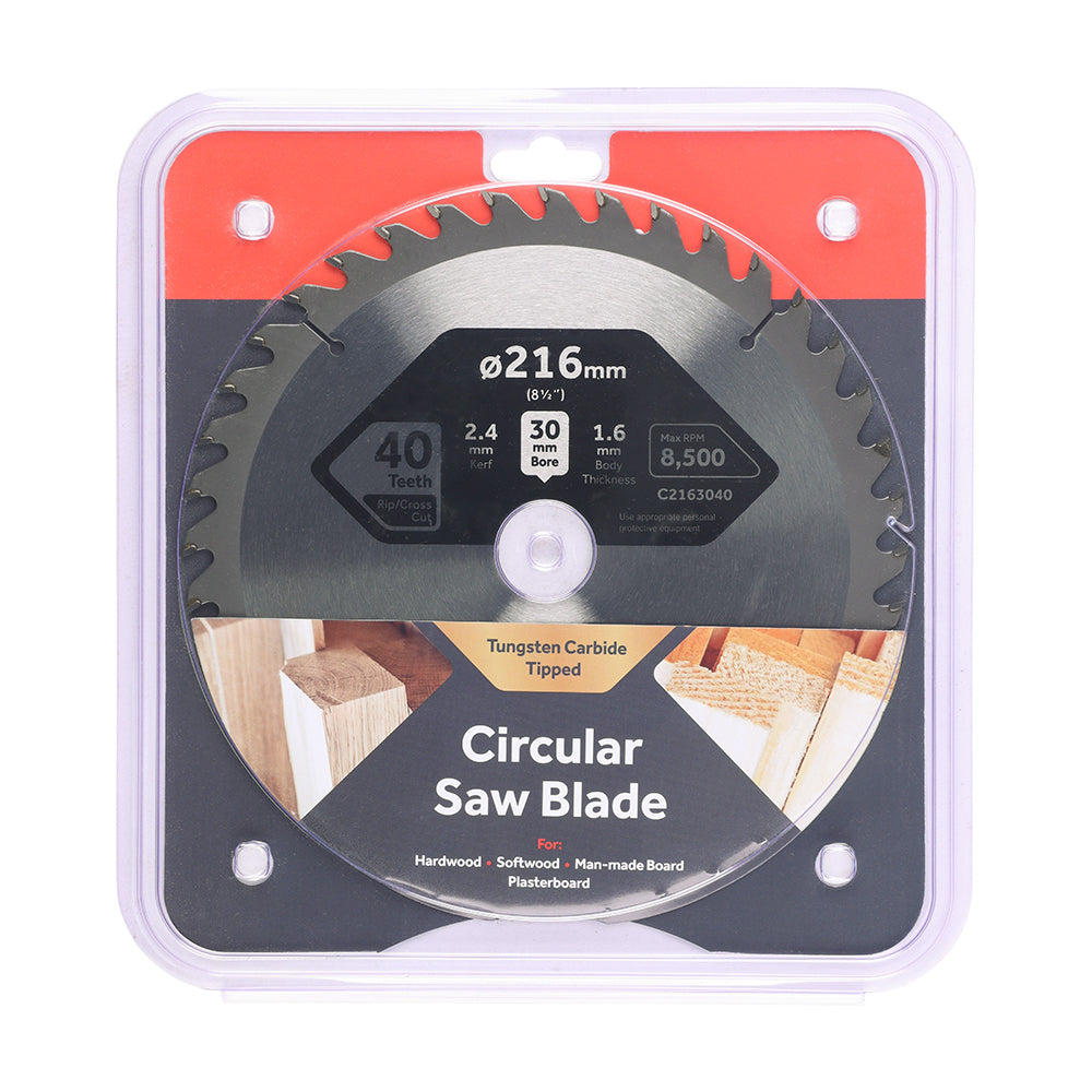 This is an image showing TIMCO Circular Saw Blade - Trimming/Crosscut - Medium/Fine - 216 x 30 x 40T - 1 Each Clamshell available from T.H Wiggans Ironmongery in Kendal, quick delivery at discounted prices.