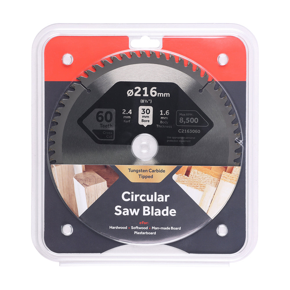 This is an image showing TIMCO Circular Saw Blade - Fine Trim/Finishing - Extra Fine - 216 x 30 x 60T - 1 Each Clamshell available from T.H Wiggans Ironmongery in Kendal, quick delivery at discounted prices.