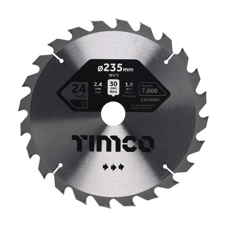 This is an image showing TIMCO Circular Saw Blade - General Purpose - Coarse/Medium - 235 x 30 x 24T - 1 Each Clamshell available from T.H Wiggans Ironmongery in Kendal, quick delivery at discounted prices.