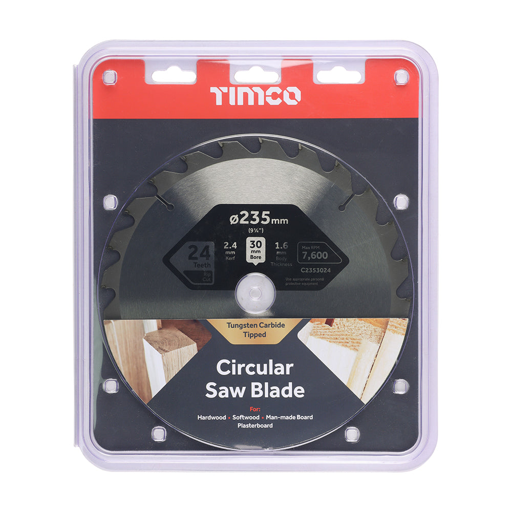 This is an image showing TIMCO Circular Saw Blade - General Purpose - Coarse/Medium - 235 x 30 x 24T - 1 Each Clamshell available from T.H Wiggans Ironmongery in Kendal, quick delivery at discounted prices.