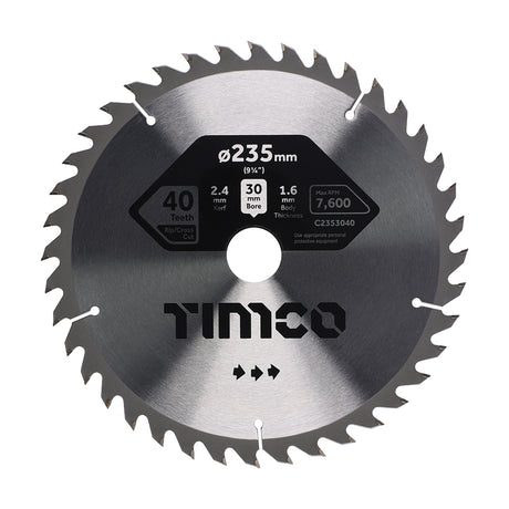 This is an image showing TIMCO Circular Saw Blade - General Purpose - Coarse/Medium - 235 x 30 x 40T - 1 Each Clamshell available from T.H Wiggans Ironmongery in Kendal, quick delivery at discounted prices.