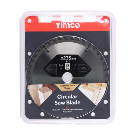 This is an image showing TIMCO Circular Saw Blade - General Purpose - Coarse/Medium - 235 x 30 x 40T - 1 Each Clamshell available from T.H Wiggans Ironmongery in Kendal, quick delivery at discounted prices.