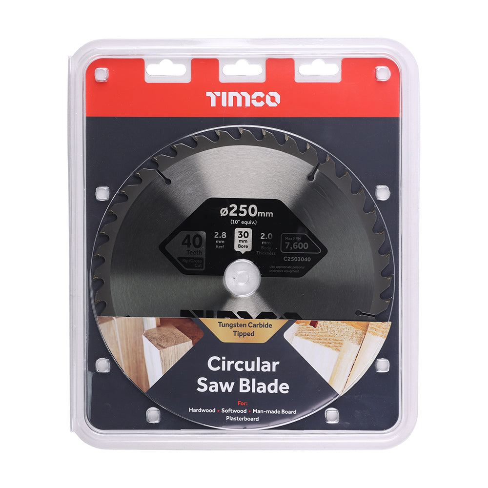 This is an image showing TIMCO Circular Saw Blade - Combination - Medium - 250 x 30 x 40T - 1 Each Clamshell available from T.H Wiggans Ironmongery in Kendal, quick delivery at discounted prices.