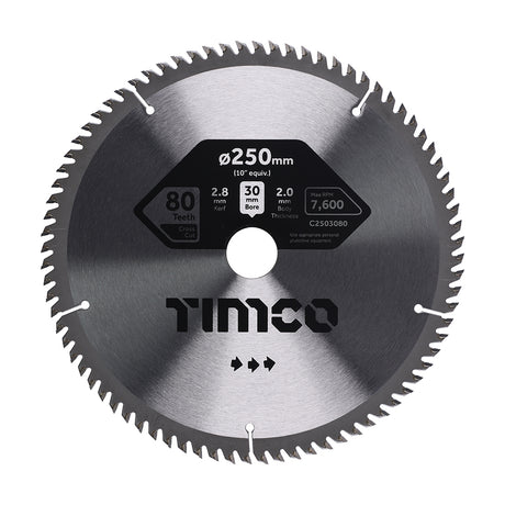 This is an image showing TIMCO Circular Saw Blade - Fine Trim/Finishing - Extra Fine - 250 x 30 x 80T - 1 Each Clamshell available from T.H Wiggans Ironmongery in Kendal, quick delivery at discounted prices.