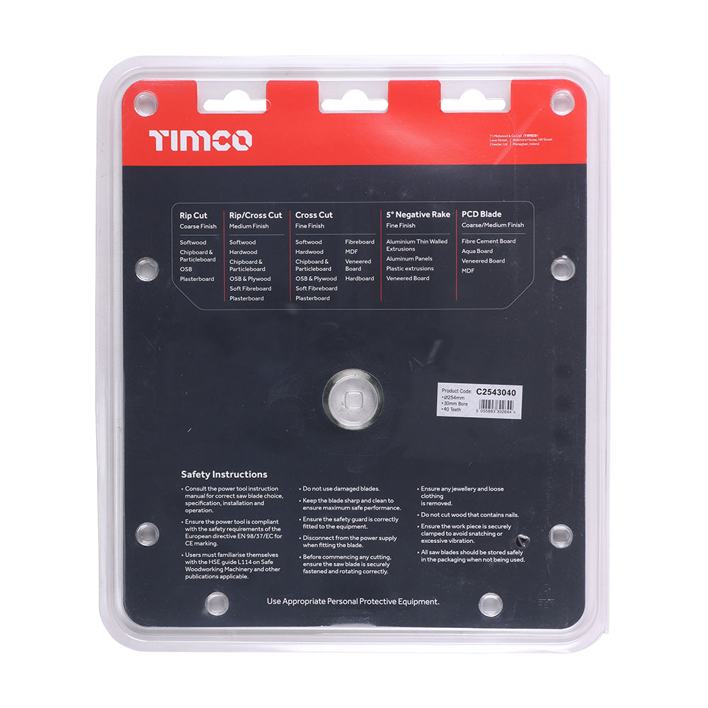 This is an image showing TIMCO Circular Saw Blade - Combination - Medium - 254 x 30 x 40T - 1 Each Clamshell available from T.H Wiggans Ironmongery in Kendal, quick delivery at discounted prices.