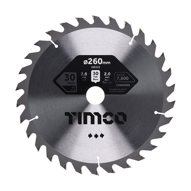 This is an image showing TIMCO Circular Saw Blade - General Purpose - Coarse/Medium - 260 x 30 x 30T - 1 Each Clamshell available from T.H Wiggans Ironmongery in Kendal, quick delivery at discounted prices.