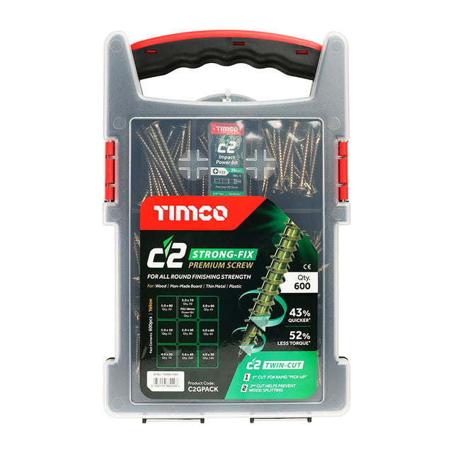 This is an image showing TIMCO C2 Strong-Fix Mixed Grab Pack - PZ - Double Countersunk - Yellow - 600pcs - 600 Pieces Tray available from T.H Wiggans Ironmongery in Kendal, quick delivery at discounted prices.