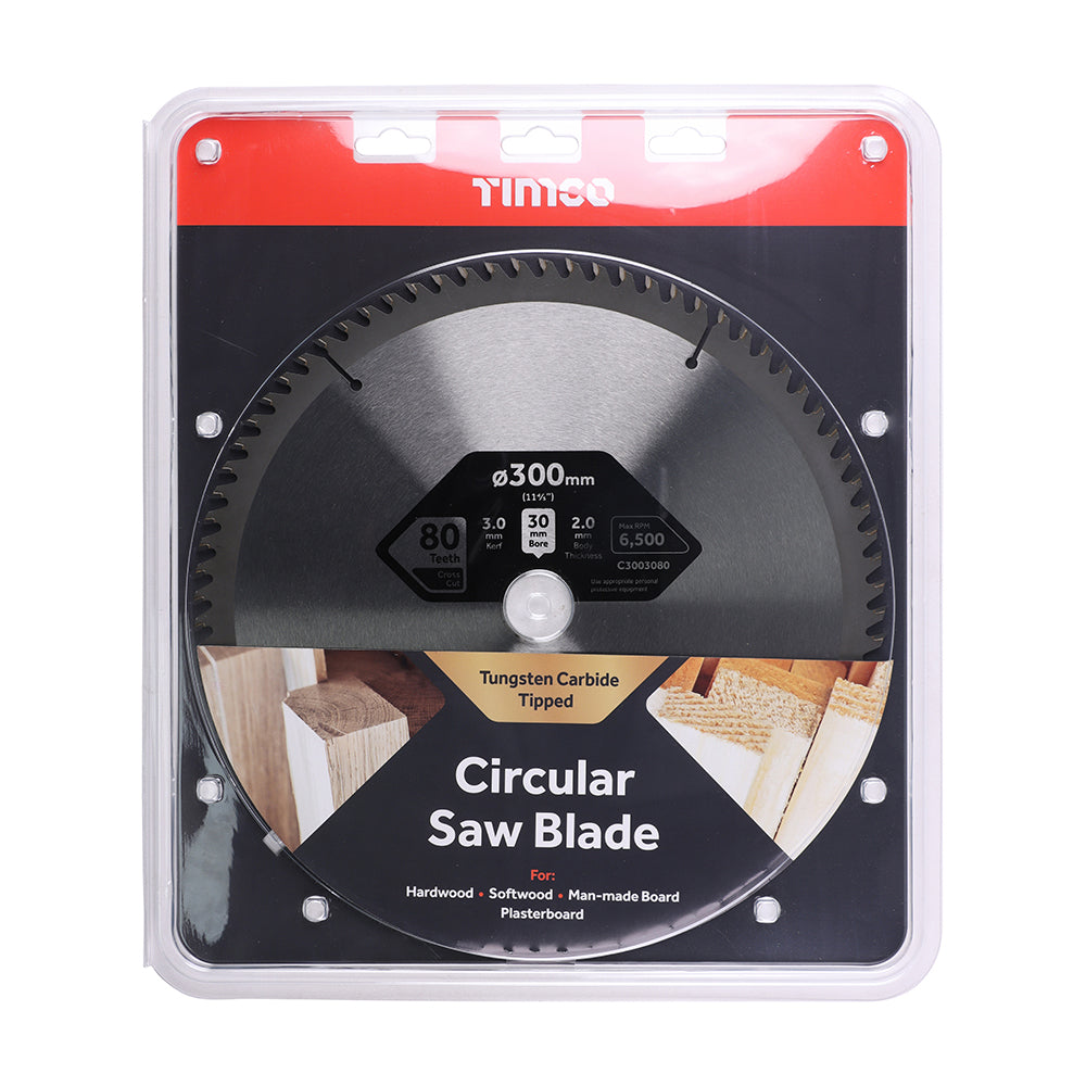 This is an image showing TIMCO Circular Saw Blade - Trimming/Crosscut - Medium/Fine - 300 x 30 x 80T - 1 Each Clamshell available from T.H Wiggans Ironmongery in Kendal, quick delivery at discounted prices.