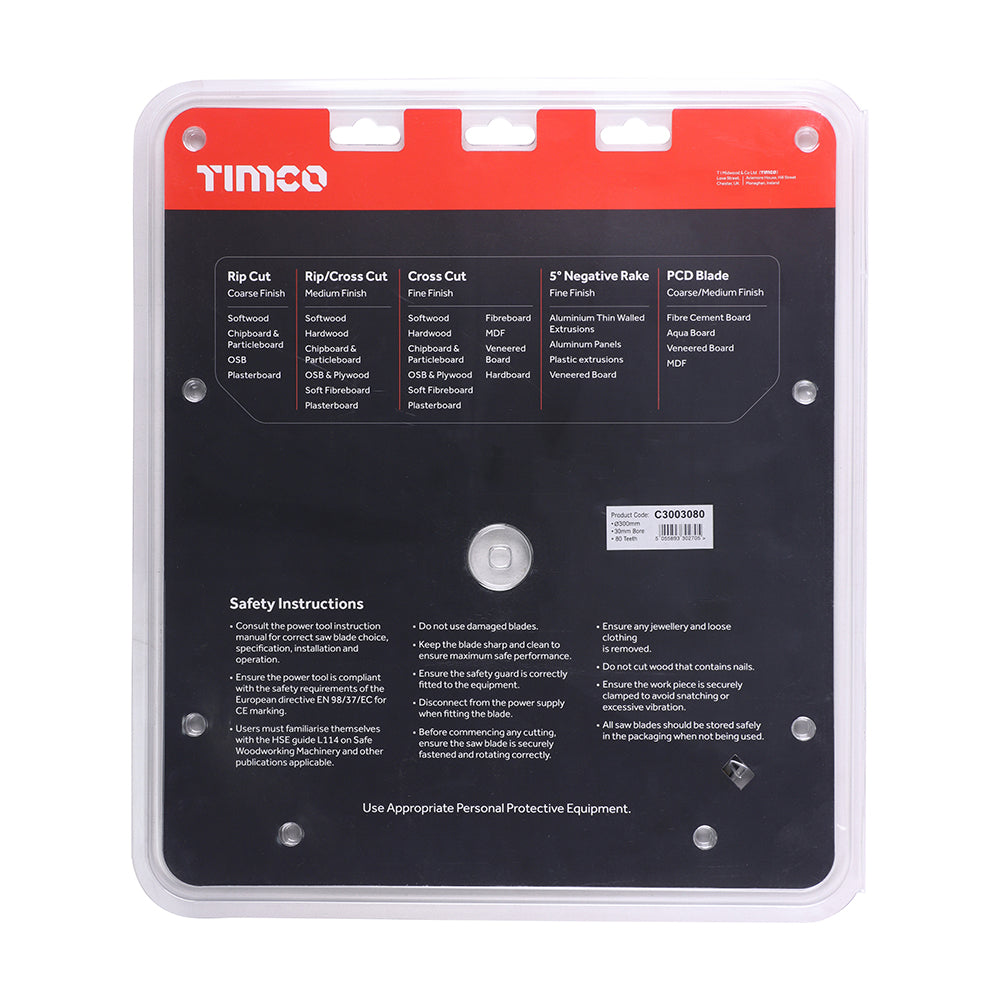 This is an image showing TIMCO Circular Saw Blade - Trimming/Crosscut - Medium/Fine - 300 x 30 x 80T - 1 Each Clamshell available from T.H Wiggans Ironmongery in Kendal, quick delivery at discounted prices.