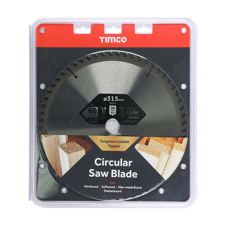 This is an image showing TIMCO Circular Saw Blade - Trimming/Crosscut - Medium/Fine - 315 x 30 x 60T - 1 Each Clamshell available from T.H Wiggans Ironmongery in Kendal, quick delivery at discounted prices.
